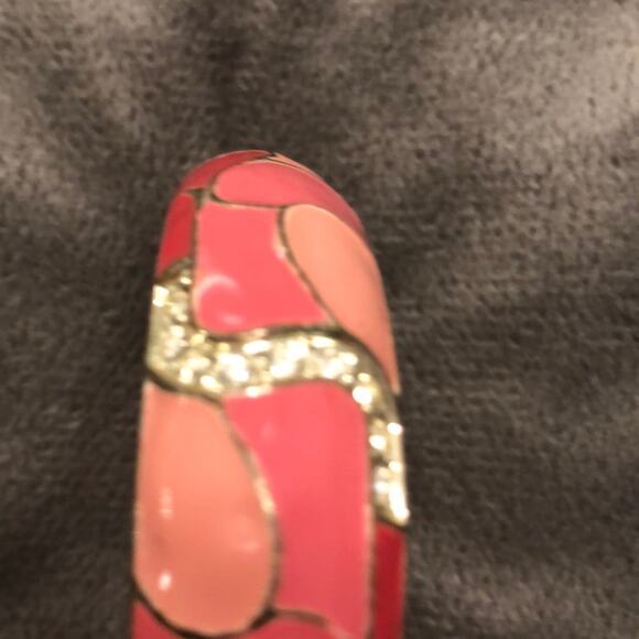 Pink Mosaic Bracelet with Rhinestones Silvertone Metal Bangle Art Deco Artsy - Picture 5 of 7